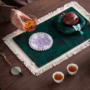 Posavasos de brocado estilo chino con cuentas, accesorio de algodón para la ceremonia del té, tapete retro zen para mesa de té, nuevo estilo chino - Product Image 2