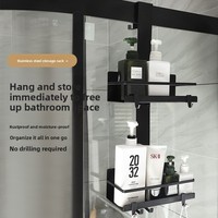 Étagère de salle de bain suspendue, panier à un niveau, en métal émaillé noir, non pliable, fixation sans perçage, type crochet, rangement arrière pour toilettes
