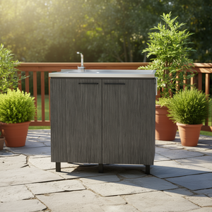 Armoire de cuisine extérieure Salento 30-39,9 pouces, deux portes, comptoir en acier inoxydable, design moderne, autoportante - Product Image 2