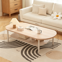 Table basse ovale à double niveau avec rangement, table centrale en bois naturel à 2 niveaux, coins arrondis style nordique pour salon