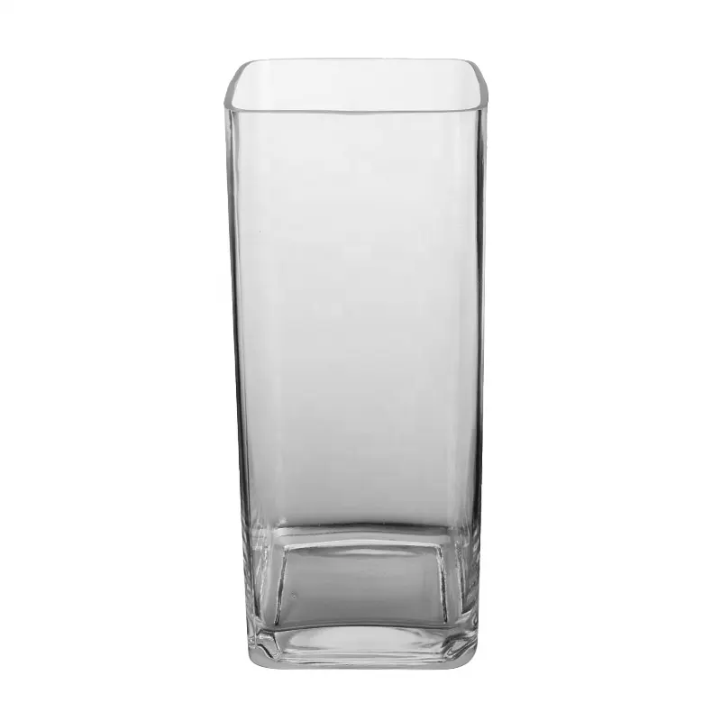 Sunyo Handmade Square Glass Flower Vase Lead Free Crystal Clear Glass Vases Decor For Home And Wedding Decorative