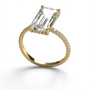 Emerald Cut Solitaire Engagement <b>Ring</b> 18K Gold Plated <b>Thin</b> Pave Round Diamond Band Stackable <b>Ring</b> Fine Jewelry Gift for Women - Product Image 2