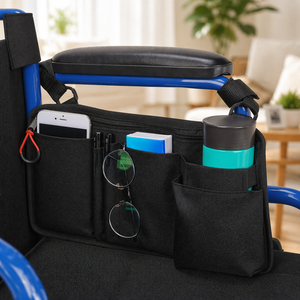 Sac latéral personnalisé pour fauteuil roulant, pochette d'accoudoir avec porte-gobelet pour déambulateur, rollator, trottinette électrique, fauteuils roulants - Product Image 1