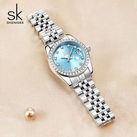 Montre-bracelet à quartz pour femmes Shengke K0209L, avec diamants, étanche 3ATM, aiguilles lumineuses, bracelet en acier inoxydable, pour femmes