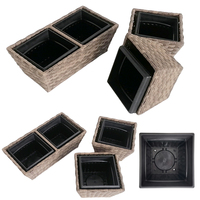 Jardinière rectangulaire en rotin PE avec double panier et pot intérieur amovible pour jardin et balcon
