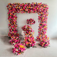 F36 Ensemble complet de fleurs artificielles en soie rose vif et orange pour arche, chemin de table floral, décoration florale pour mariage