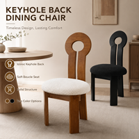 Chaise de salle à manger Keyhole Back avec assise en bouclette douce et structure en bois massif - Design moderne du milieu du siècle pour la maison, l'hôtel, le café