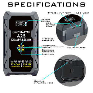 Портативное автомобильное пусковое устройство с насосом для шин, 12 В - Product Image 6