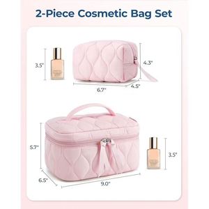 Ensemble de trousses de toilette matelassées 2 pièces, organiseur de maquillage de voyage grande capacité avec poignée pour femmes et filles, vente en gros - Product Image 2