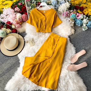 Ensemble <span class=keywords><strong>2</strong></span> pièces Nouveau T-shirt à col en V à manches courtes Femmes Couleur solide Tight Sexy Deep V-neck Euro American Ins Spice Girls - Product Image 2