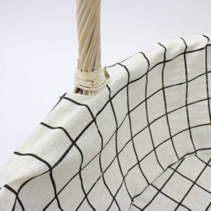 Ceinture tissée ovale en osier à poignée haute, Plaid noir et blanc doublé de coton, panier à fleurs de haute qualité, panier de rangement - Product Image 4