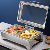 Plat de service professionnel en acier inoxydable de 9 L, chauffé à l'alcool, facile à nettoyer, avec contrôle de température 85-100°C pour buffets et événements