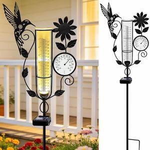 Pluviomètre en verre VividLadybug, décoratif, solaire, pour extérieur, avec motif chien et oiseau, pour jardin, pelouse, allée - Product Image 1