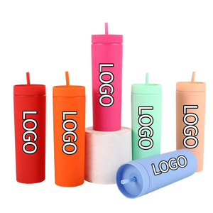 Gobelets personnalisés en plastique de 16 oz, écologiques, anti-fuite, à double paroi, de couleur mate, avec couvercles et pailles, pour la rentrée scolaire et les voyages - Product Image 1