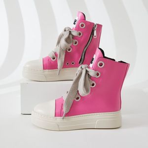 Chaussures Pour Femmes En Gros Shoelace Chaussures Outdoor Casual Boots Fashion High Top PU <b>Leather</b> Ladies Platform <b>Sneakers</b> - Product Image 4