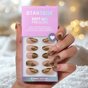 Kit de faux ongles de luxe 3D dorés, faits main, en gel souple, courts, forme amande, à presser, vente en gros, haute qualité - Product Image 2