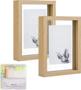 Floating picture frame, double glazed rustic picture frame for wall hanging or tabletop standing while displaying photos