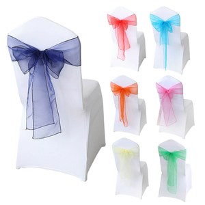 Venta al por mayor Universal mejor precio alto elástico verde lazo silla fajas para decoración de fiesta boda Organza silla fajas - Product Image 1