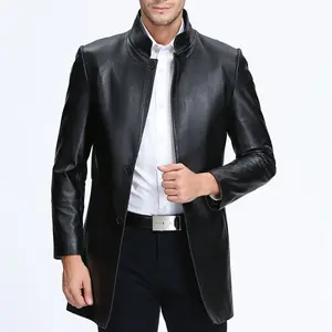 Winter Coat Design Men Long Length PU leather coat