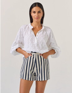 Women's <strong>White</strong> Textured <strong>Long</strong> <strong>Sleeve</strong> Blouse with Puff <strong>Sleeves</strong> &amp; Stand Collar French Style Casual <strong>Top</strong> - Product Image 6