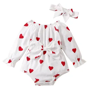 Manufacturer Organic 100% Cotton Bow Heart Baby Clothes At Home For Babies Newborn Infant Toddler Bebi