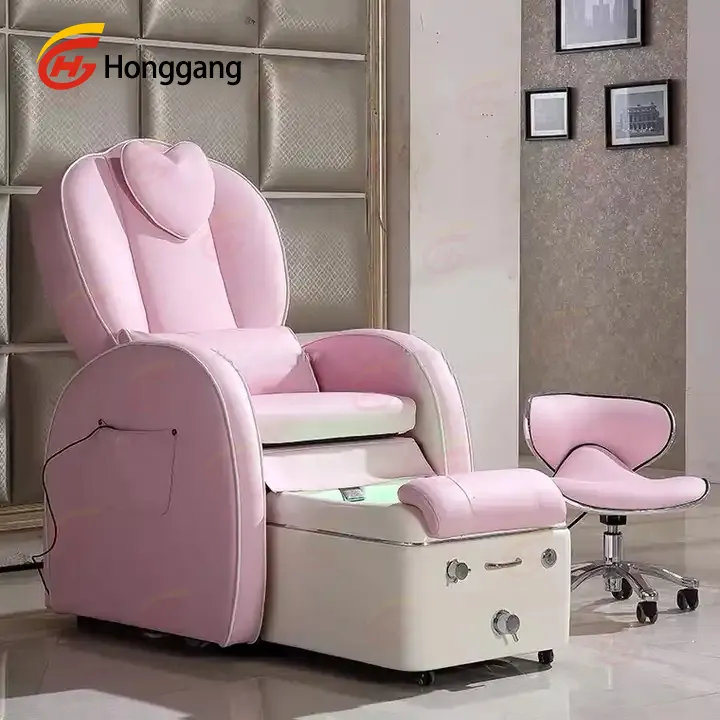 Fauteuil de manucure rose vif pour salon spa pour les pieds massage des cils manucure pédicure avec bol chauffant