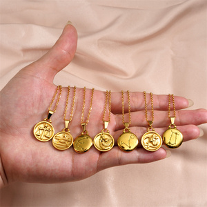 Colliers pendentifs en or plaqué 18 carats en gros, double face, relief, signe du <span class=keywords><strong>zodiaque</strong></span>, 12 constellations, pendentif rond - Product Image 3