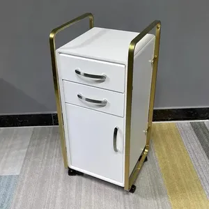 Salon Shop Professional Moving Beauty <b>Trolley</b> Modern White MDF Gold Stainless Metal Style Salon Furniture Hand Carts Home Office - Product Image 1