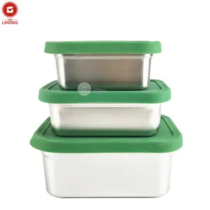 Ichone食品级304可堆叠不锈钢食品存储容器密封儿童午餐盒泡菜盒硅胶餐盒