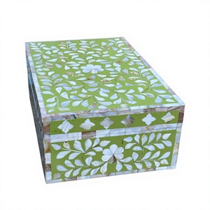 Boîte de rangement de bijoux de luxe en nacre incrustée, artisanale, mosaïque de nacre, pour bagues, boucles d'oreilles, bracelets, d'Inde - Product Image 1