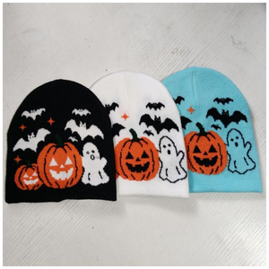 Gorro de punto jacquard de calabaza de <span class=keywords><strong>Halloween</strong></span> con bordado de calavera fantasma de terror, gorro de <span class=keywords><strong>disfraz</strong></span> para fiesta de invierno, logotipo personalizado, venta al por mayor - Product Image 2