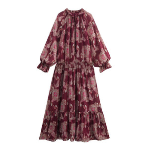SHENZHU Abbigliamento Donna 2025 Primavera Estate Nuovo Stile Vacanza <span class=keywords><strong>Moda</strong></span> Vestito a Maniche Lunghe con Stampa <span class=keywords><strong>Linea</strong></span> Metallica 2509162 - Product Image 1