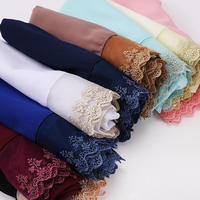 Femmes malaisiennes élégantes dentelle douce fleur bordée écharpe en mousseline de soie brodée turban hijabs femmes musulmanes mariage tête châles écharpe