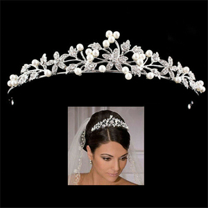 <span class=keywords><strong>Diadème</strong></span> de mariage en cristal transparent, bandeau de cheveux perlé, fleur, bal de promo, bandeau de cheveux de mariée, perle, coiffe de mariée pour femmes, bijoux de cheveux - Product Image 1