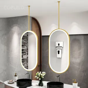 Espejo moderno de un lado con espejo LED táctil de baño con marco de acero inoxidable para sala de estar dorado cepillado antivaho