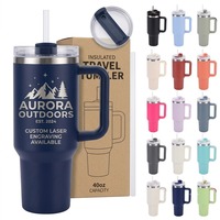 Gobelet isotherme ergonomique de 40 oz avec poignée et paille, compatible porte-gobelet de voiture, tasse à café à double paroi sous vide