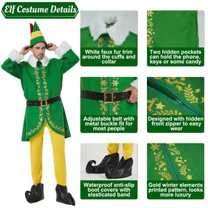 5-teiliges Weihnachts-Buddy-Elf-Kostüm Weihnachten grüner Elf-Anzug für Männer Weihnachten männliches Elf-Outfit erwachsener grüner Anzug Weihnachtslook