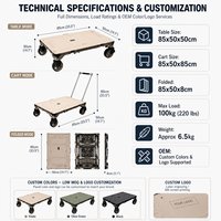 Table de camping pliante 3-en-1 en métal, chariot de transport extérieur, chariot à plateau plat, étanche et portable