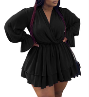 Robe décontractée pour femme, col en V, manches longues, taille plus, mini-robe sexy, automne 2026