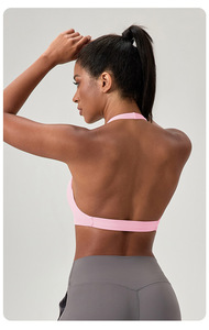 Wholesale Sexy Halter Neck Twist Yoga Bra Women Deep V Neck Padded Sports Crop Top Buttery Soft Stretch Pilates Gym Fitness Bra - Product Image 2