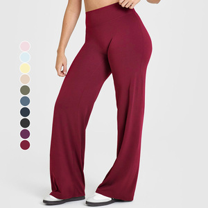 Pantalones de Verano Finos de Tiro Alto para Mujer Corte Recto Acampanado de Pierna Ancha para Yoga Elásticos Sueltos Adelgazantes Sensación Desnuda para Deportes y Fitness - Product Image 2
