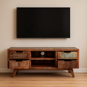 Mueble de TV Moderno de Madera Reciclada, Madera Maciza con Función de Elevación, Akku Art Exports, Garantía de 3 Años, Muebles para Sala de Estar - Product Image 1