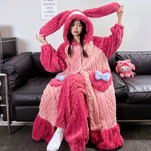 Completo <span class=keywords><strong>pigiama</strong></span> invernale <span class=keywords><strong>in</strong></span> <span class=keywords><strong>pile</strong></span> di corallo con cappuccio e vestaglia lunga con cappuccio - Product Image 6