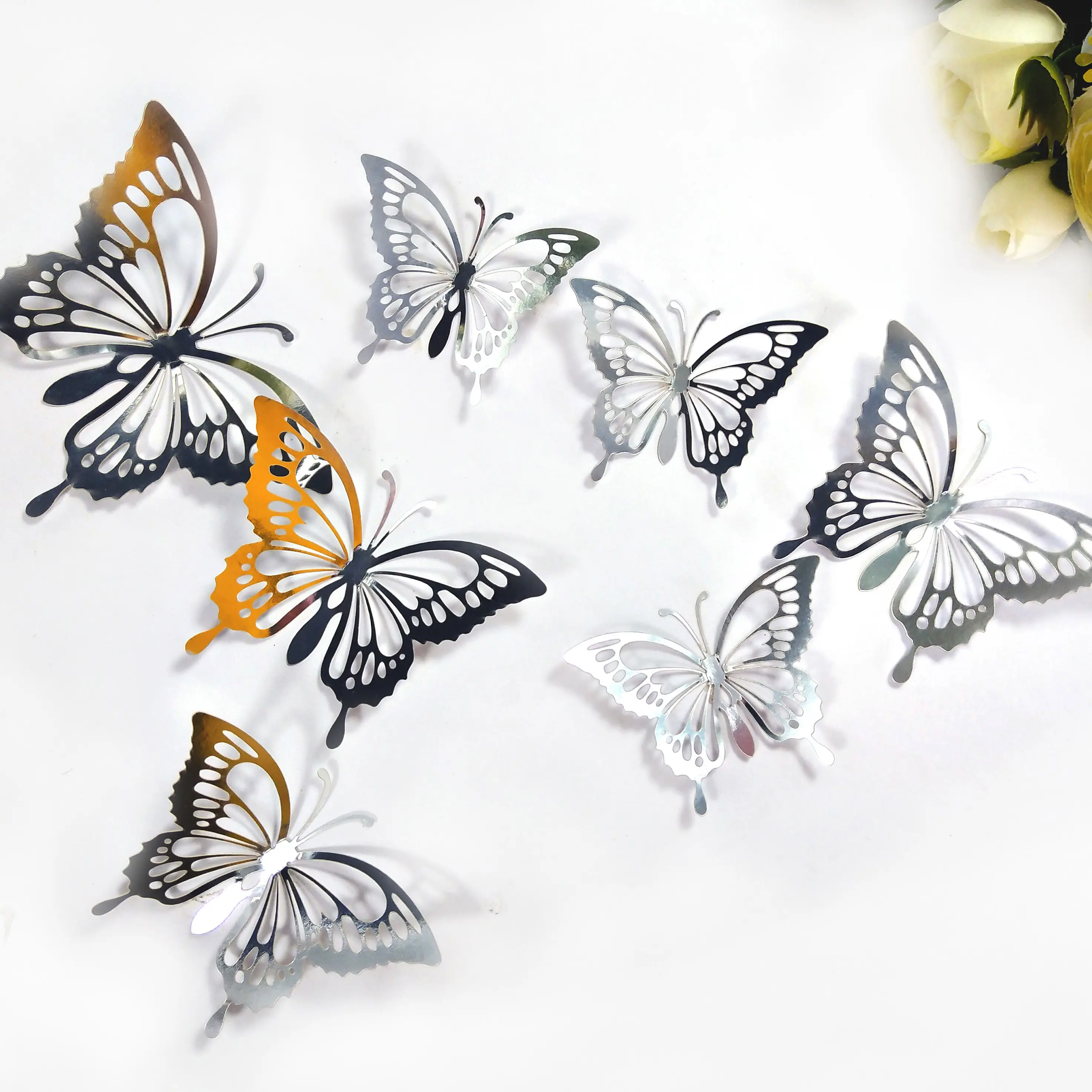 Metallic laser cut paper butterflies wall sticker 3d butterfly wall decal wedding party decorations