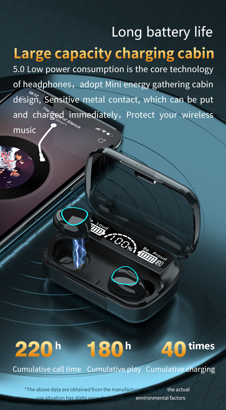 M10 TWS earphone Wireless 5.1 Headphones Noise Cancelling with Power Bank Earbuds headset