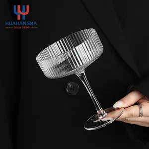 280ml Unique Creative Vintage Stemmed Ribbed Martini Ice Cream Coupe Cocktail Glasses For Wedding Birthday Gift Box