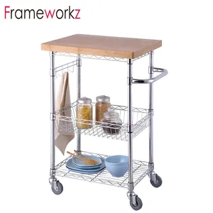 Heavy Duty 3 Tier Wire Shelving Trolley Metal Storage Utility Cart For Kitchen With Baskets And Wheels