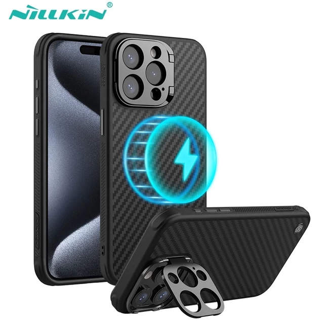 NILLKIN Magnetic Aramid Fiber Case for iPhone 15 14 13 Pro Max With Camera Lens Kickstand Anti-Drop All-Inclusive Case