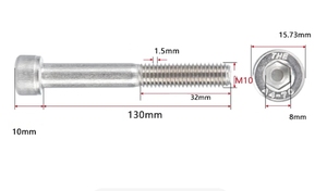 สกรูหัวหกเหลี่ยมสแตนเลส LeGood เกลียวครึ่งตัว M10X130 มม. มาตรฐานเมตริก DIN912 - Product Image 2