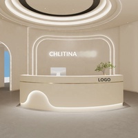 Comptoir de réception commercial en bois massif écologique pour centre commercial, hôtel, supermarché - Design minimaliste en forme d'arc